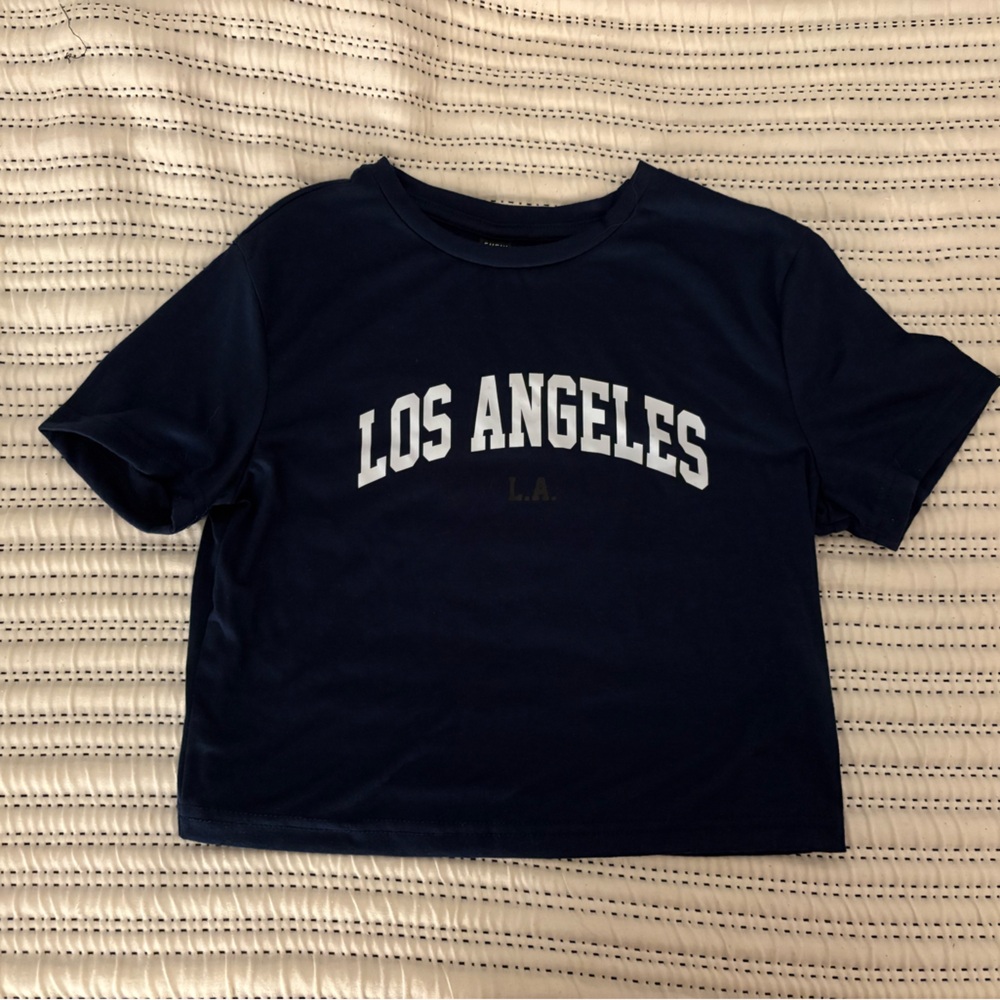 SHEIN Navy Blue Los Angeles Crop Top